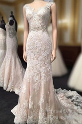 Lace Mermaid Wedding Dress Sleeveless With Open Back